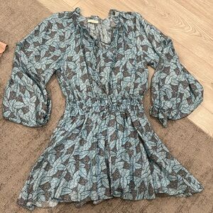 Ramy Brook Blue Leaf-Print Mini Dress